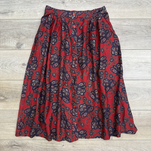 Vintage Rondina Button Front Midi‎ Skirt Pockets Red Twee READ - Picture 1 of 14